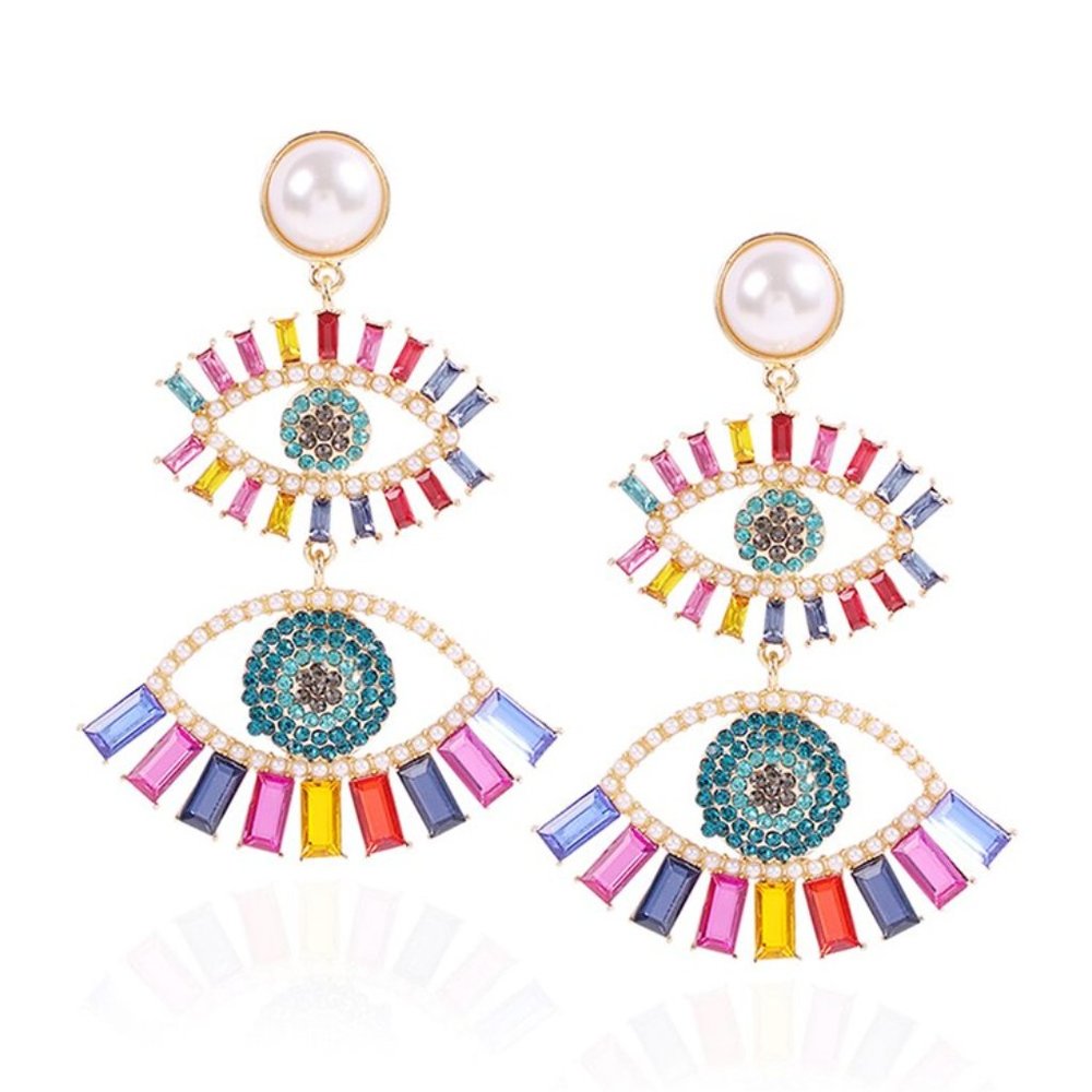 Multi Color Rainbow Evil Eye Symbol Boho Earrings